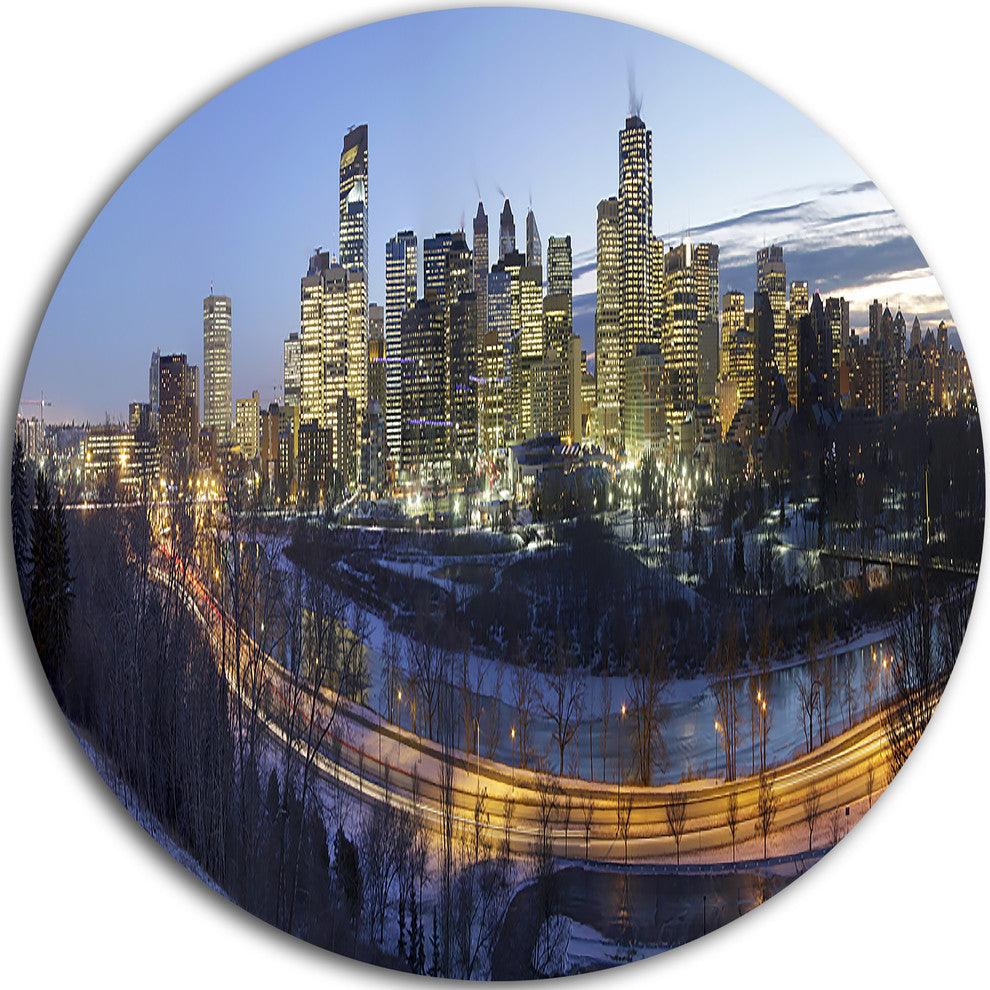 Downtown Calgary, Cityscape Photo Round Metal Wall Art, 36"