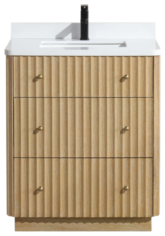 La Jolla Bathroom Vanity, Washed Oak, 30", Single Sink, Freestanding