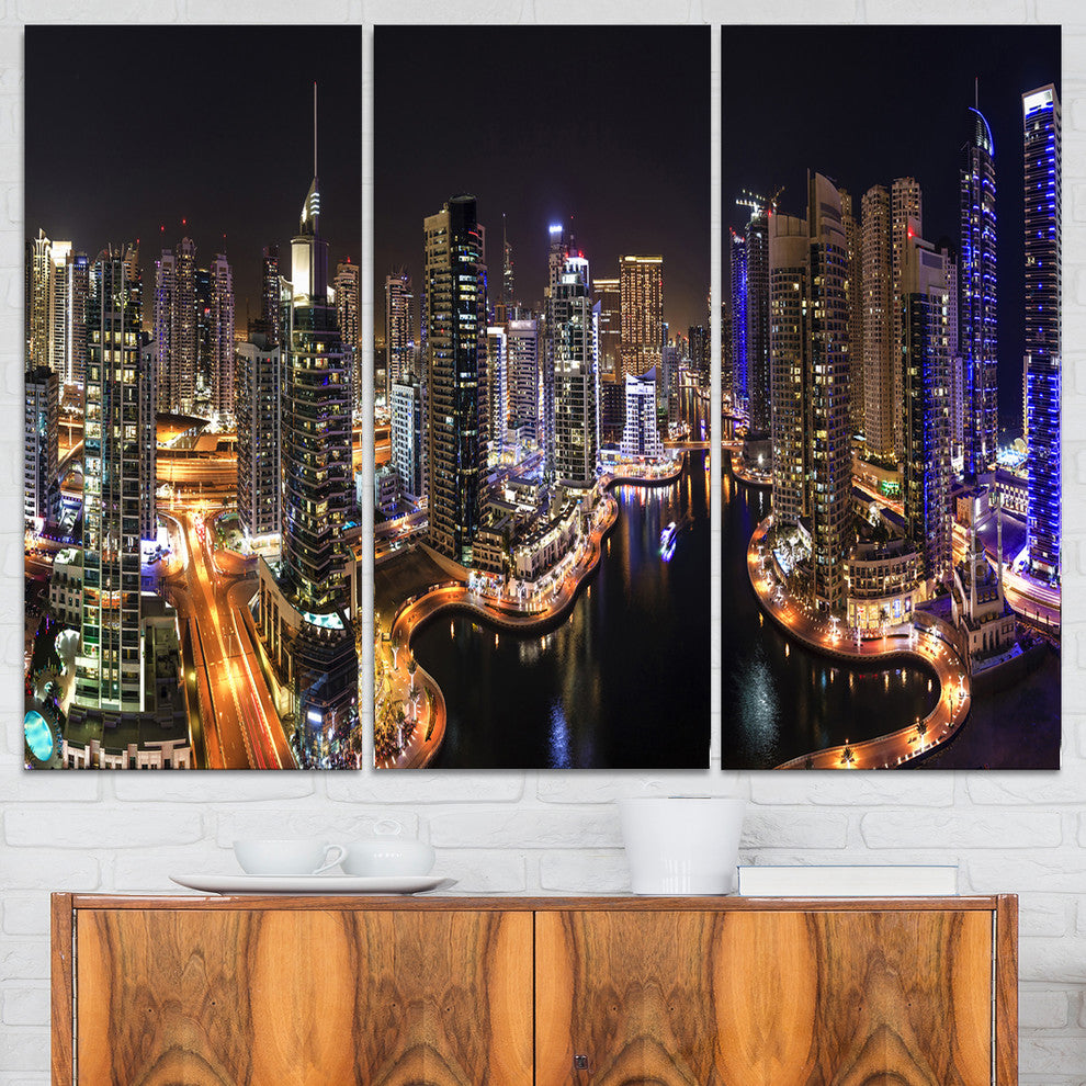 "Dubai Marina View at Night" Canvas Print, 3 Panels, 36"x28"