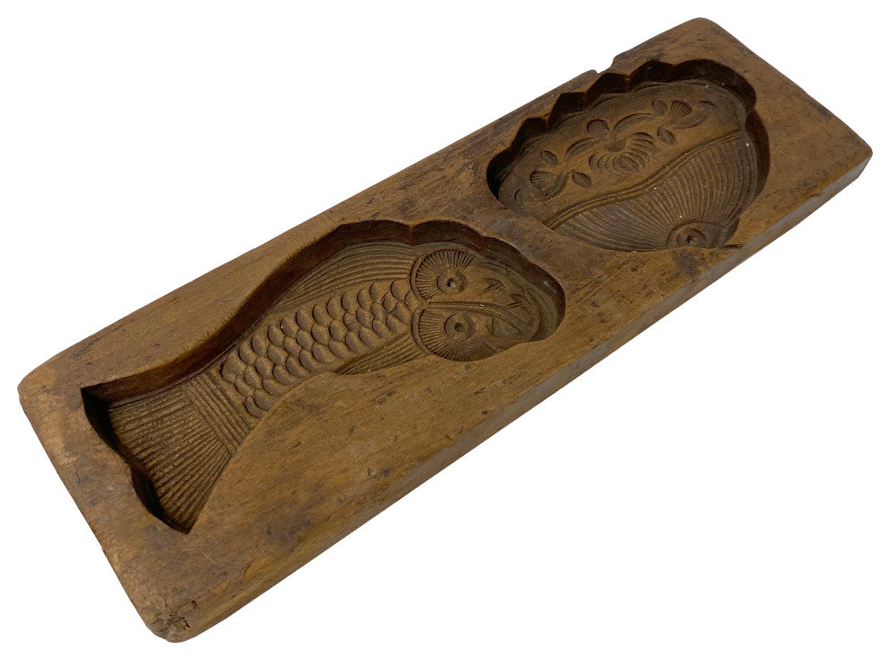 Vintage Wood Flower Fish Pattern Cake Maker Mold Board Hws2438