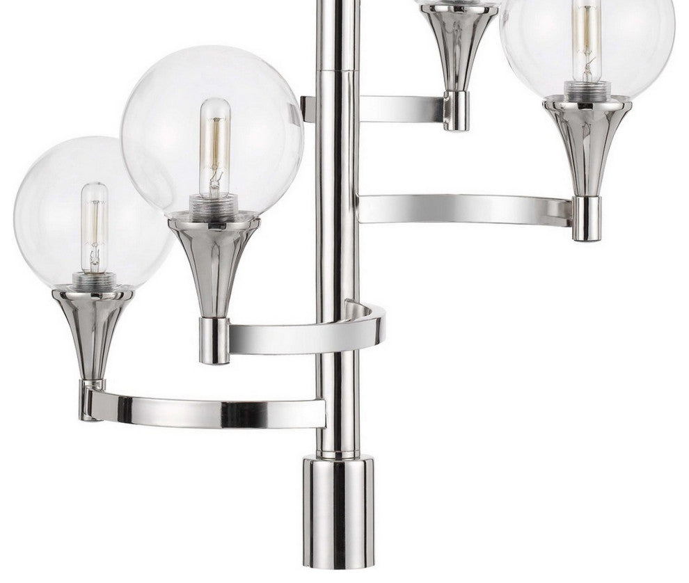 Benzara BM241873 Chandelier, 4 Globe Glass Shades/Cone Design Holders, Chrome