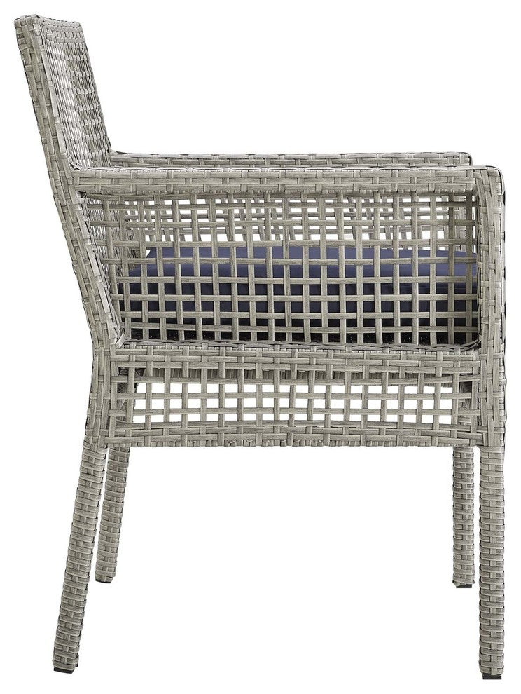 Aura Dining Armchair Outdoor Patio Wicker Rattan Set of 2, Gray Navy