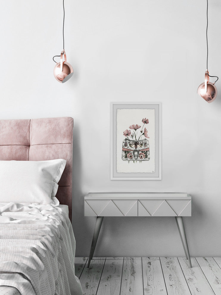 "Purse with Pink Flowers" Framed Painting Print, 12"x18"