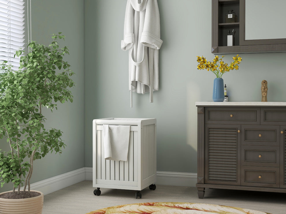 Abingdon Mobile Hamper With Lid, White