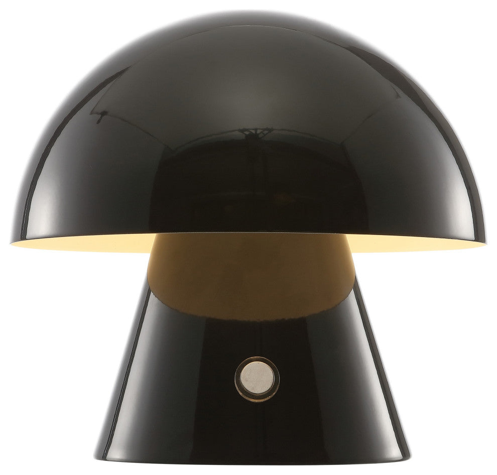 Porcini 7" Rechargeable/Cordless Iron Integrated LED Mushroom Table Lamp, Black