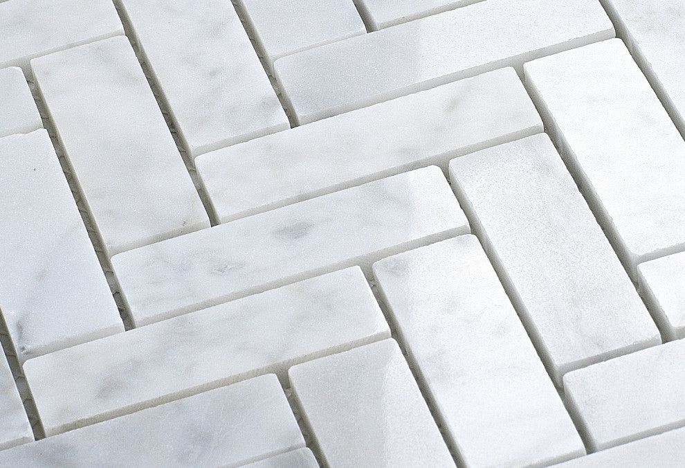 Carrara White 11.2"Ã—12.6" Herringbone Polished Marble Mosaic Tile, 1 Box