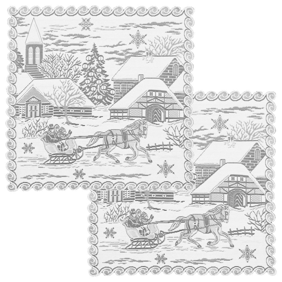 Sleigh Ride 20"x20" Doily, Set of 2, White