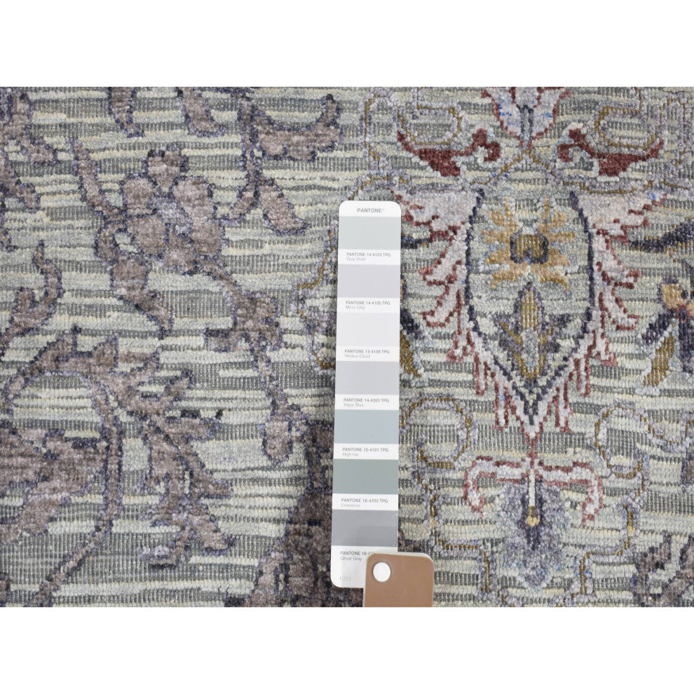 Ash Gray The Maharaja Pure Silk With Wool Hand Knotted Oriental Rug 7'9"x10'1"