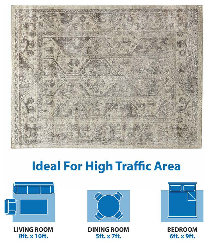 Gewnee Dakota Tiled Border Area Rug, 8'x10'