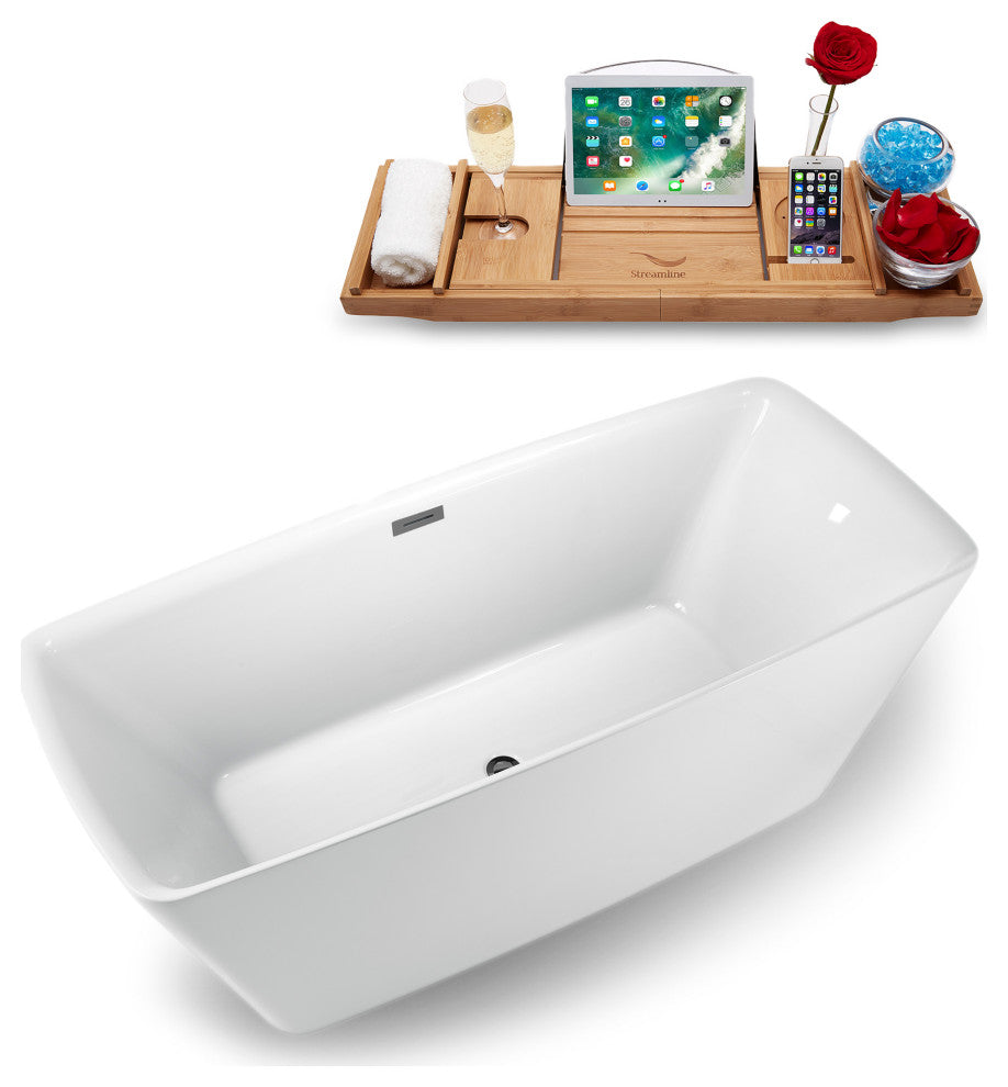 59" Streamline N1261BGM Freestanding Tub and Tray With Internal Drain