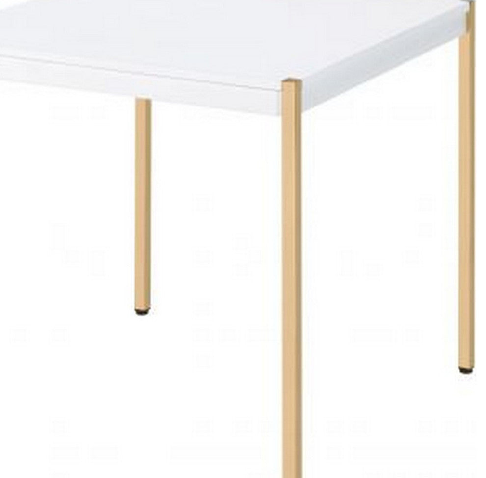 Benzara BM266461 End Table With Metal Tube Legs, White and Gold