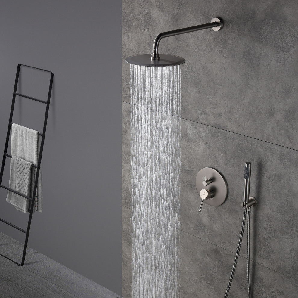 CASAINC 10" Round Wall Mounted Luxury Rain Shower System with Handheld Spray, Brushed Nickel