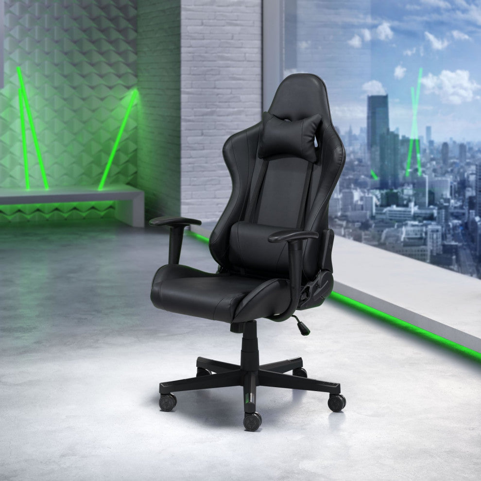 Computer Gaming Chair, Faux Vinyl Leather, Steel, Black, Home Business Office