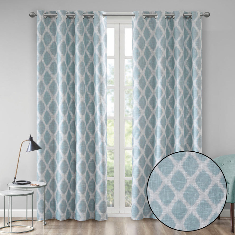 SunSmart Blakesly Ikat Blackout Window Panel, Grey, Aqua Blue, 50"x95"
