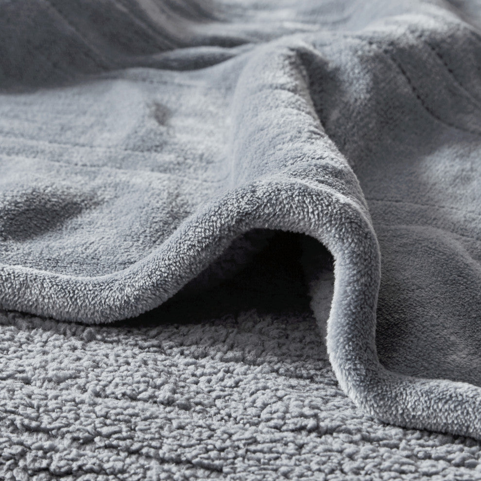 Beautyrest Solid Knitted Microlight Heated Blanket, Gray, Twin