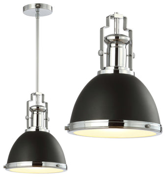 Homer Metal/Glass LED Flush Mount, Black/Chrome, Width: 10"