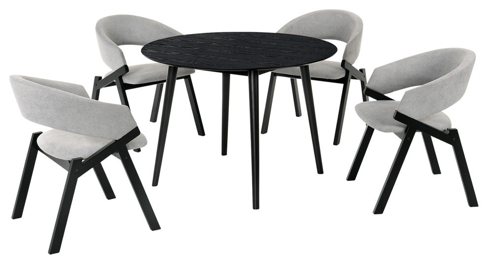 Arcadia and Talulah Round and Wood 5-Piece Dining Set, Gray and Black, 42"