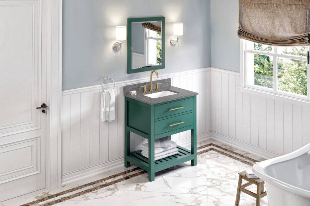 Wavecrest Contemporay Forest Green 30" Vanity, Steel Grey Cultured Vanity Top
