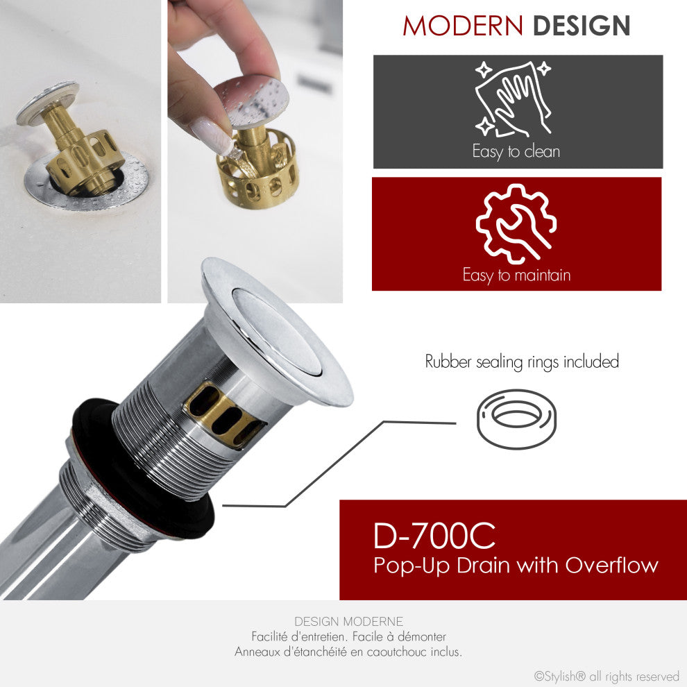 STYLISH Polished Chrome Pop-Up Bathroom Sink with Overflow Set of Two