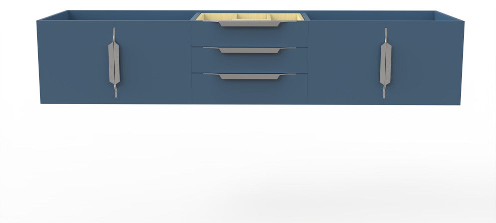 CastelloUSA Alpine 72" Wall Mounted Vanity, Base Only, Blue, Chrome Handles