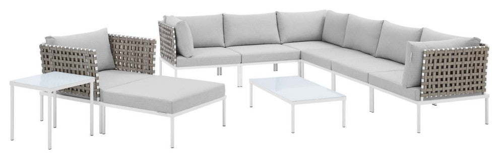 10-Piece Sunbrella Basket Weave Outdoor Patio Aluminum Sectional Sofa Set