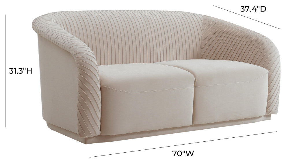 Yara Pleated Beige Velvet Loveseat
