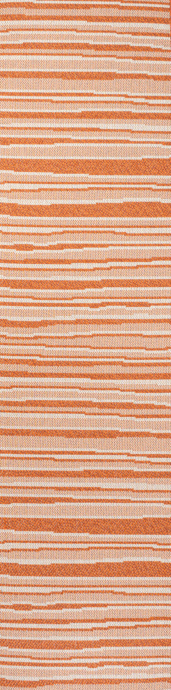 Castara Wavy Stripe Modern Indoor/Outdoor Area Rug, Orange/Cream, 2x8