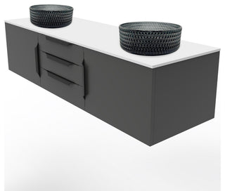 Wildsee Floating Vanity Set, Tempered Clear Glass Sink, Light Black, 60", Black