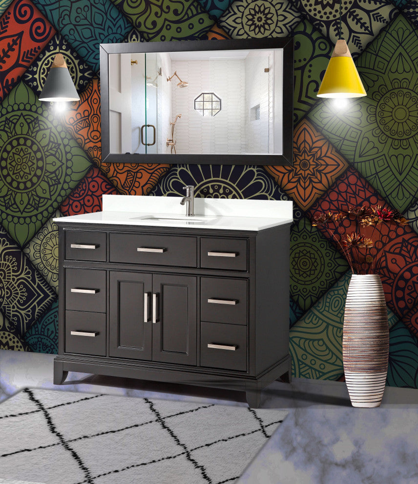Bathroom Vanity Set With Engineered Marble Top, 48", Espresso, Led Touch-Switch Mirror
