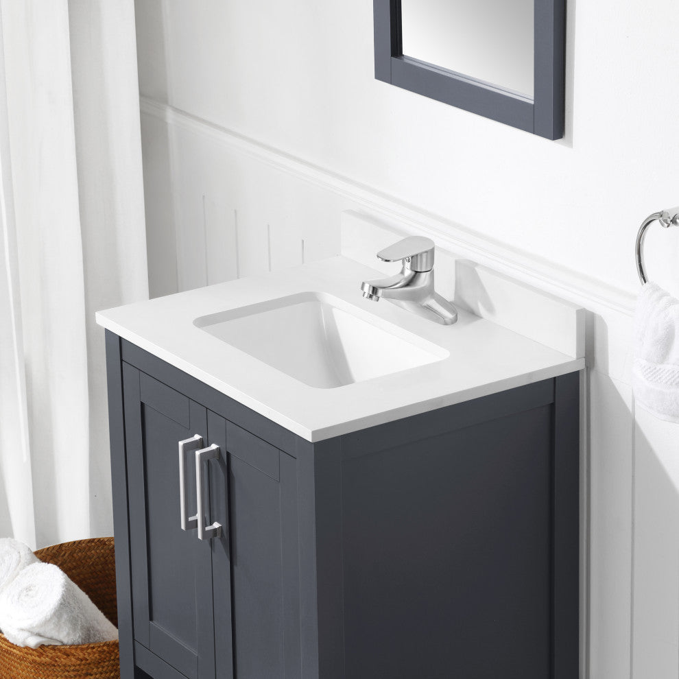 Ove Decors Vegas Single Sink Bathroom Vanity Set With Countertop, White, Dark Charcoal, 24"