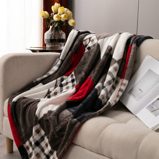 Tache Holiday Red Plaid Checkered Patchwork Throw Blanket, 90"x90"