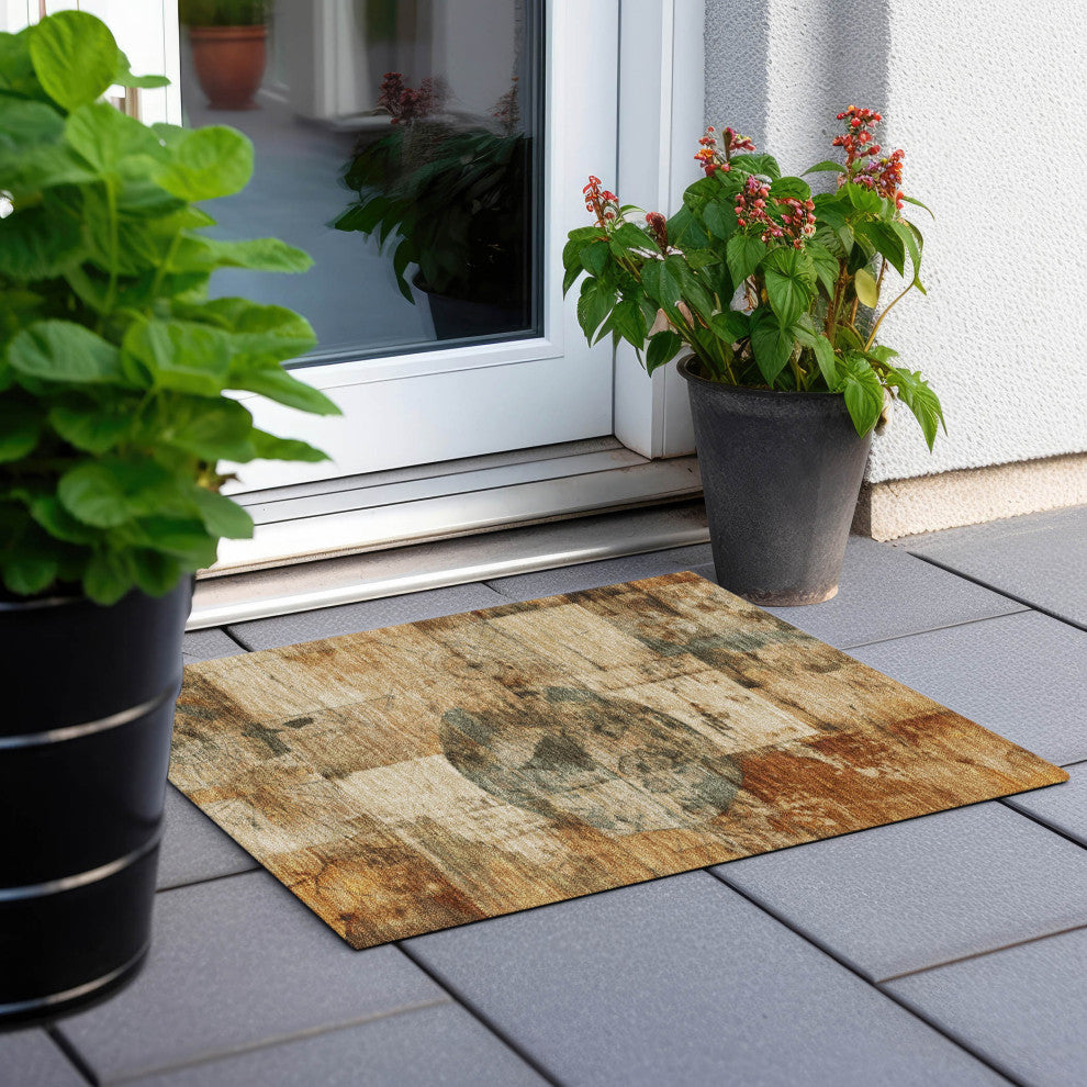 Machine Washable Indoor/Outdoor Chantille ACN1905 Beige 1'8" x 2'6" Rug