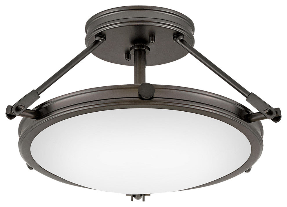 Hinkley 16.5" Collier Sm. Semi-Flush Ceiling Light - Black Oxide + Etched Glass