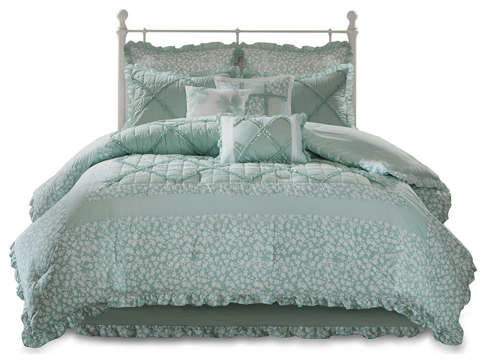 Madison Park Mindy 9 Piece Cotton Percale Comforter Set in Seafoam