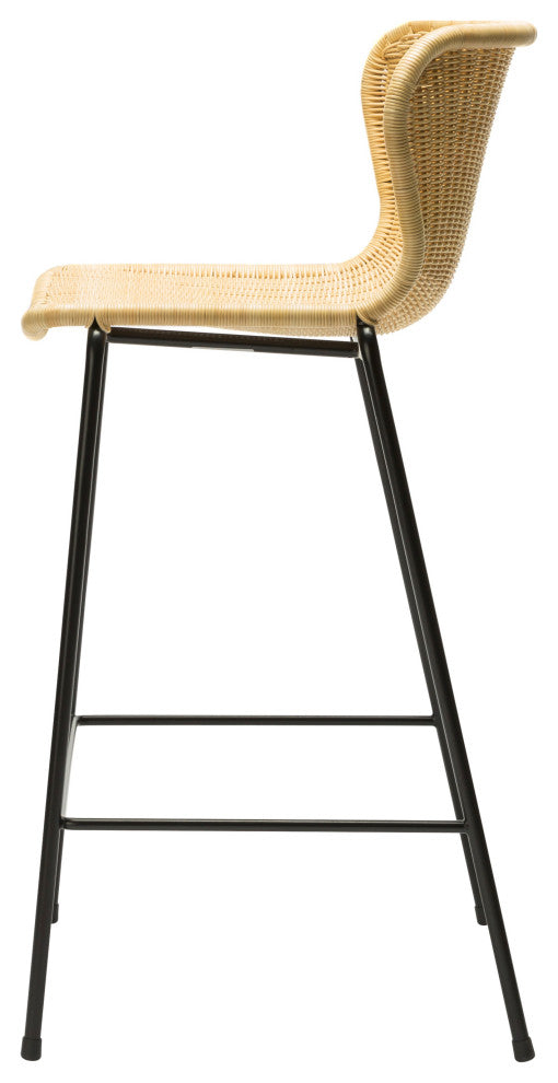 C603 Rattan Counter Stool, Black Frame, Natural Seat