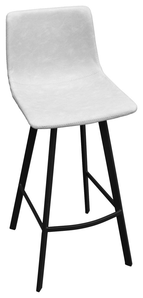 LeisureMod Elland Modern Upholstered Leather Bar Stool Iron Legs, Light Gray