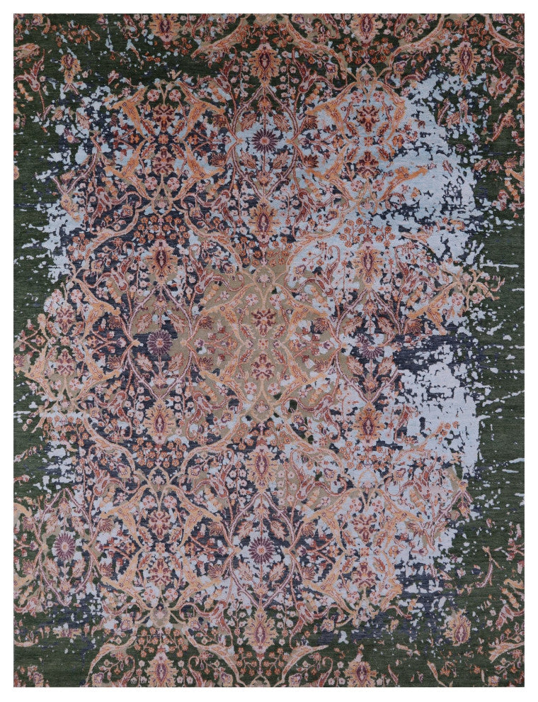 8' 0" X 10' 6" Modern Hand-Knotted Wool and Silk Rug Q11810