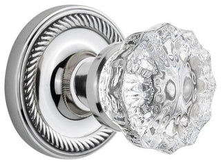 Rope Rosette Privacy Crystal Glass Door Knob, Bright Chrome