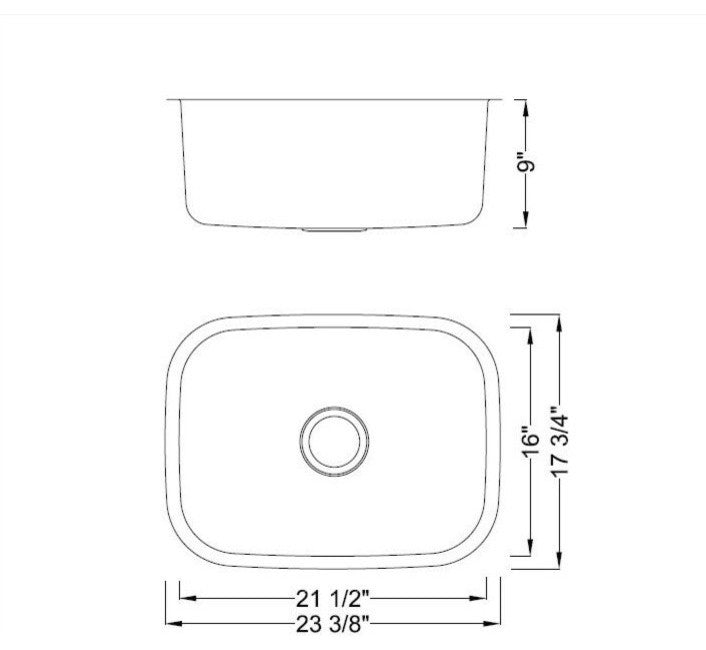 23" Stainless Steel Undermount Single Bowl Kitchen Island/Bar Sink