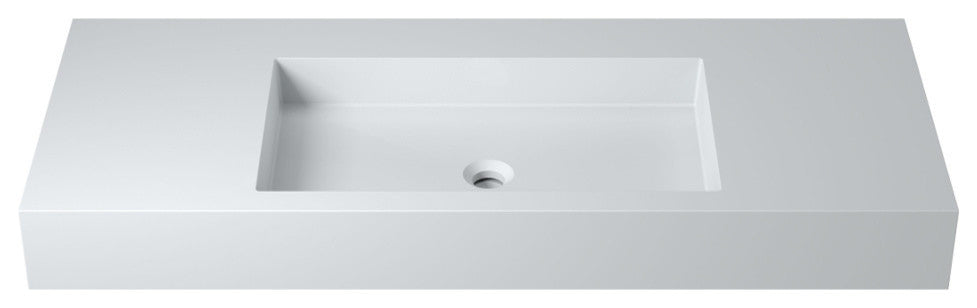 47" Polystone Rectangular Wall-Mount Sink, Glossy White, No Faucet