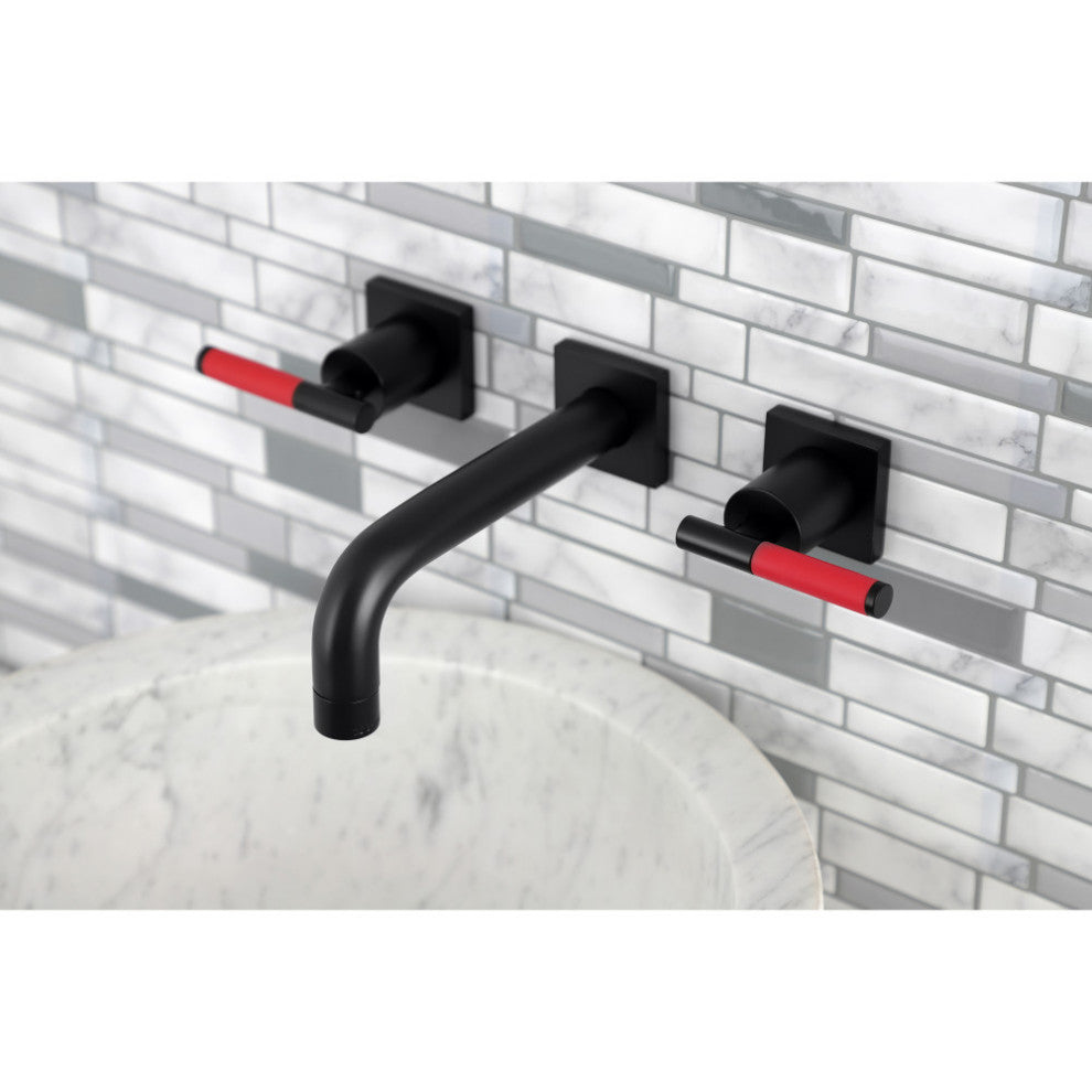 Kingston Brass KS6120CKL Two-Handle Wall Mount Bathroom Faucet, Matte Black