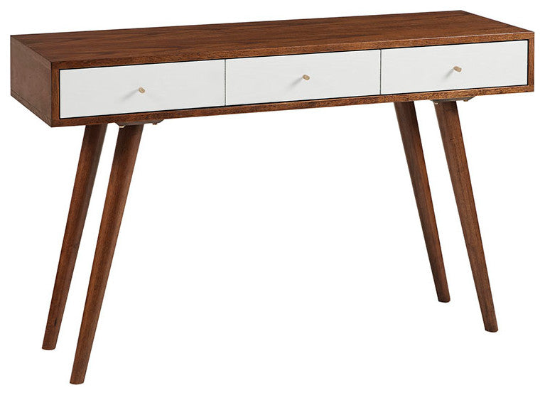 Madison Park Rigby Mid-Century 3-Drawer Writing Desk, White/Pecan