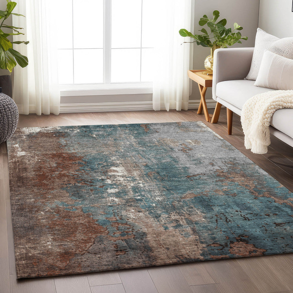 Machine Washable Indoor/Outdoor Chantille ACN1870 Orange 8' x 10' Rug