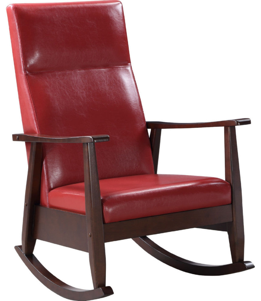 Rocking Chair with Leatherette Seating and Wooden Frame, Red