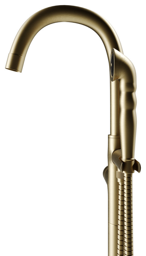 CastelloUSA Neptune Freestanding Tub Filler Faucet, Brushed Gold, Breeze Handle