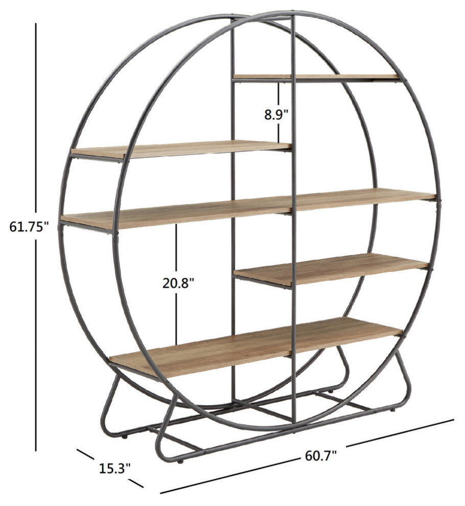 Bookcase Large Rounded Rectangle Alan Matte Black Finish Metal Round Bookcase