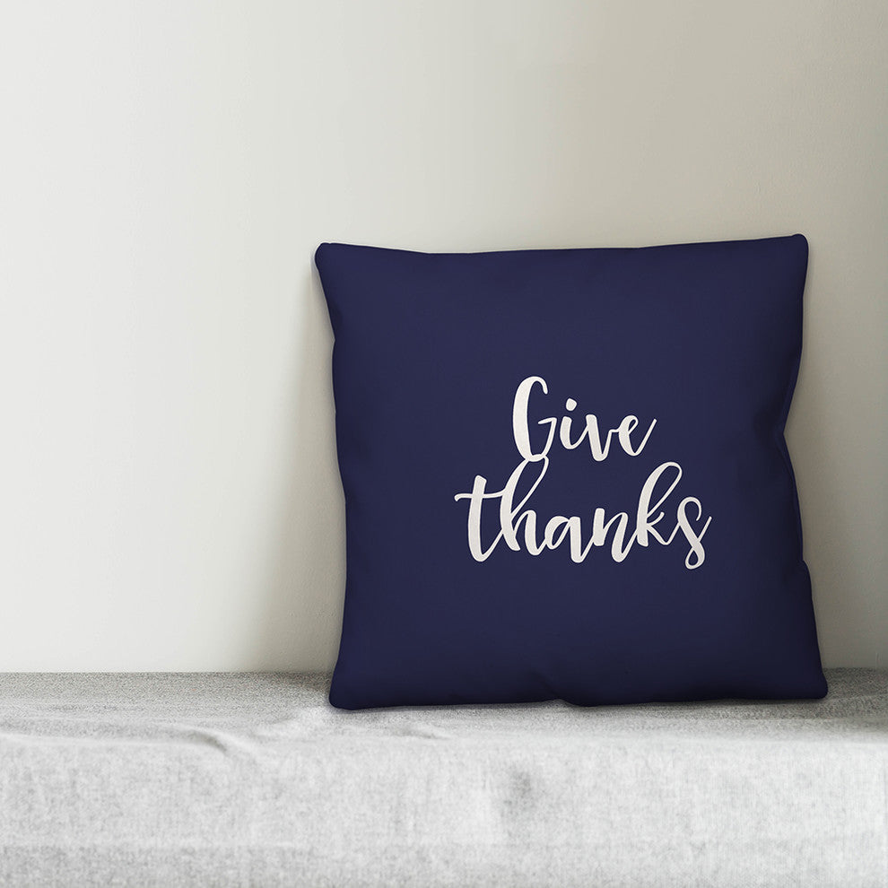 Give Thanks in Navy 18x18 Throw Pillow Cover