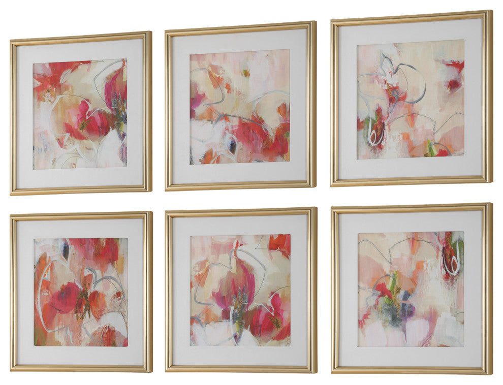 Uttermost Fresh Start Red Abstract Prints, S/6