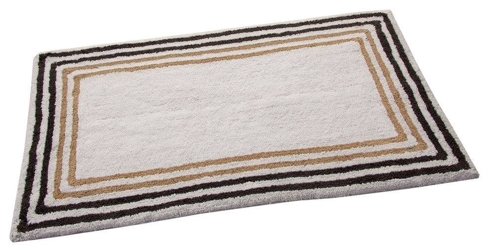 Bath Rug Cotton, 50"x30", White and Multi Beige, , GSF 180, Tonal Stripe
