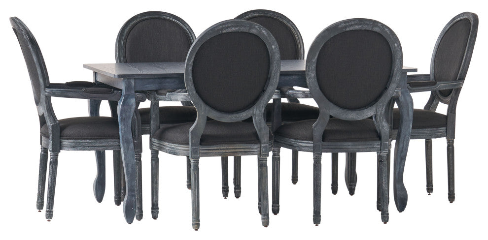 Comisky Fabric Upholstered Wood and Cane Expandable 7-Piece Dining Set, Gray/Black